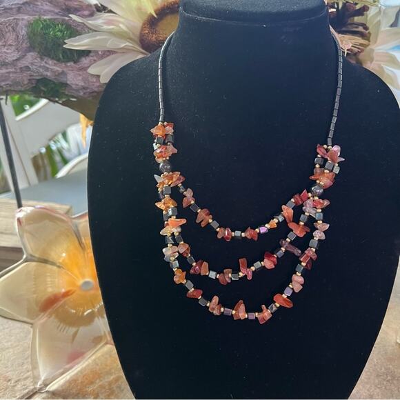 Polished Stone Beads & Hematite Necklace - Picture 6 of 7